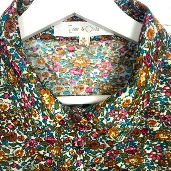 Anthropologie Eden Olivia Top Button Down Floral Women's size Medium Utility - Picture 5 of 5